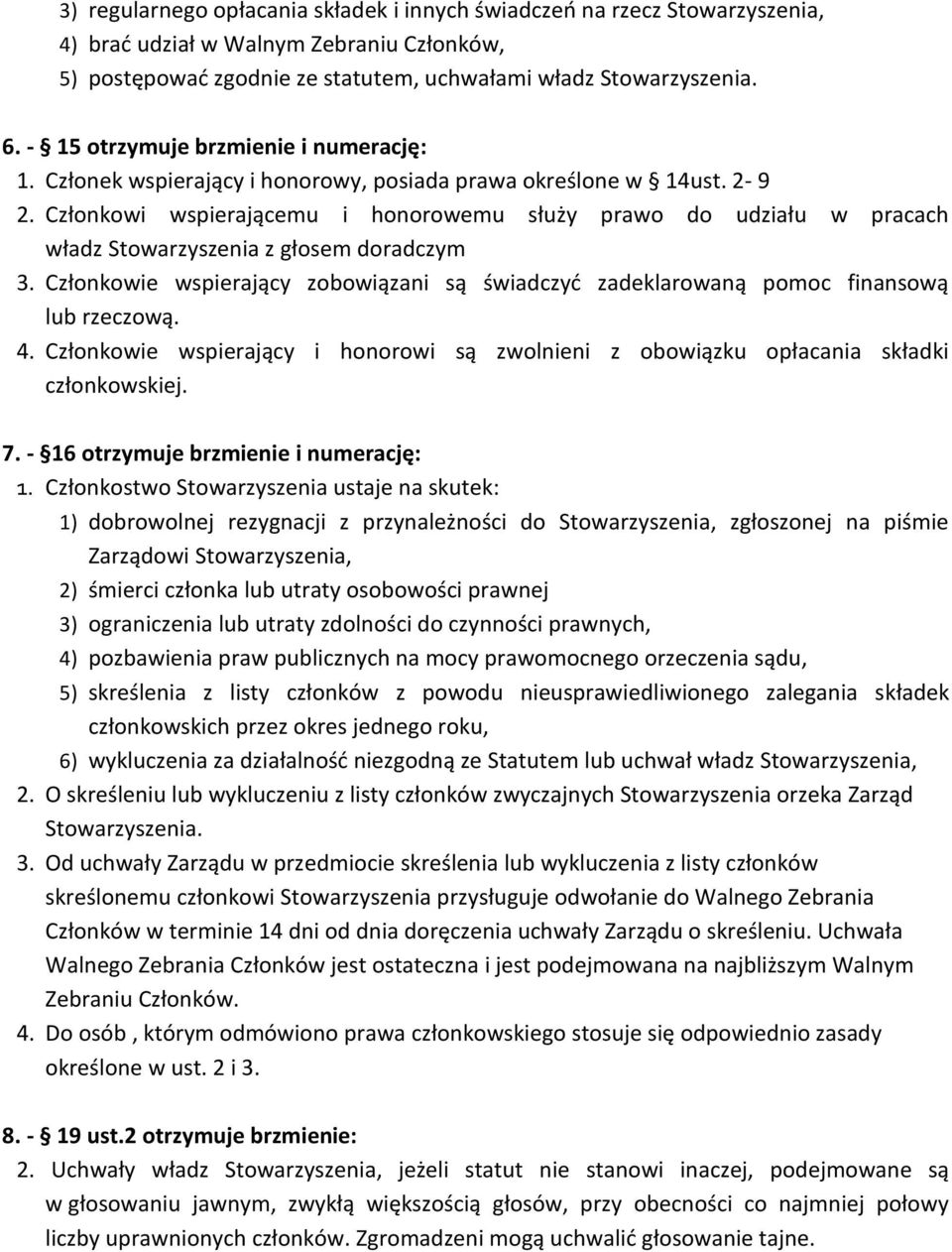 Członkowi wspierającemu i honorowemu służy prawo do udziału w pracach władz Stowarzyszenia z głosem doradczym 3.