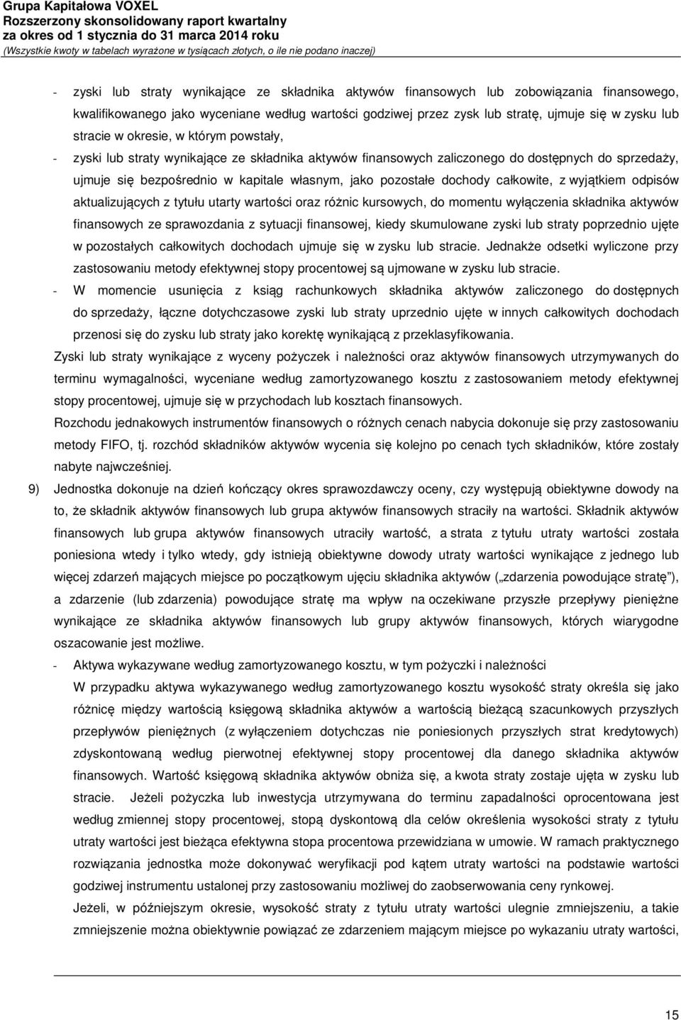 dochody całkowite, z wyjątkiem odpisów aktualizujących z tytułu utarty wartości oraz różnic kursowych, do momentu wyłączenia składnika aktywów finansowych ze sprawozdania z sytuacji finansowej, kiedy