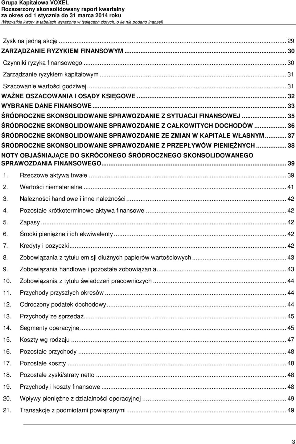.. 35 ŚRÓDROCZNE SKONSOLIDOWANE SPRAWOZDANIE Z CAŁKOWITYCH DOCHODÓW... 36 ŚRÓDROCZNE SKONSOLIDOWANE SPRAWOZDANIE ZE ZMIAN W KAPITALE WŁASNYM.