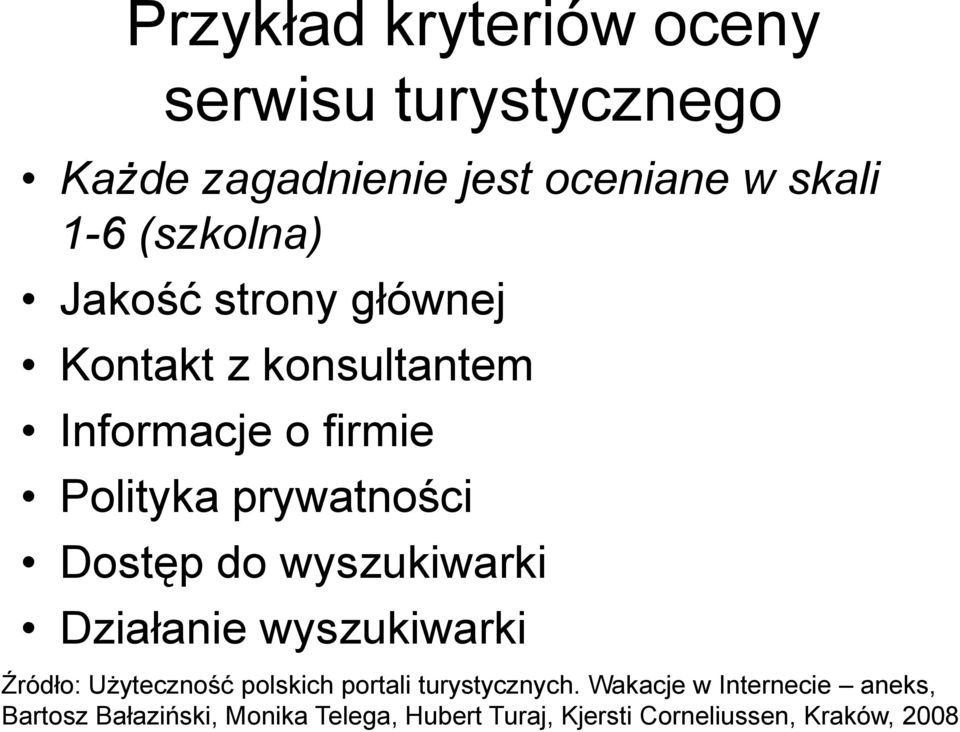 Dostęp do wyszukiwarki Działanie wyszukiwarki Źródło: Użyteczność polskich portali turystycznych.