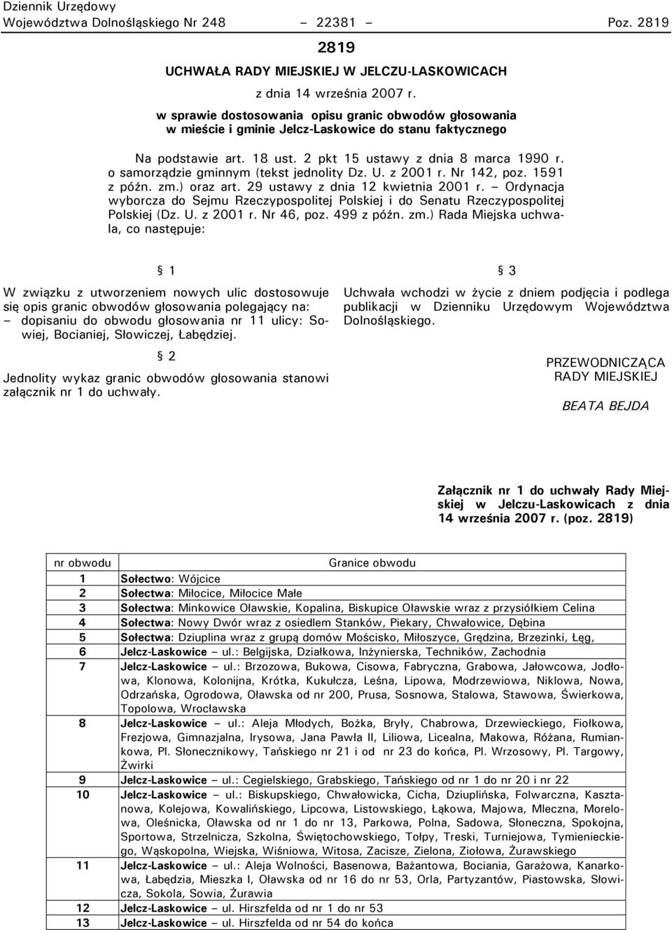 o samorządzie gminnym (tekst jednolity Dz. U. z 2001 r. Nr 142, poz. 1591 z późn. zm.) oraz art. 29 ustawy z dnia 12 kwietnia 2001 r.