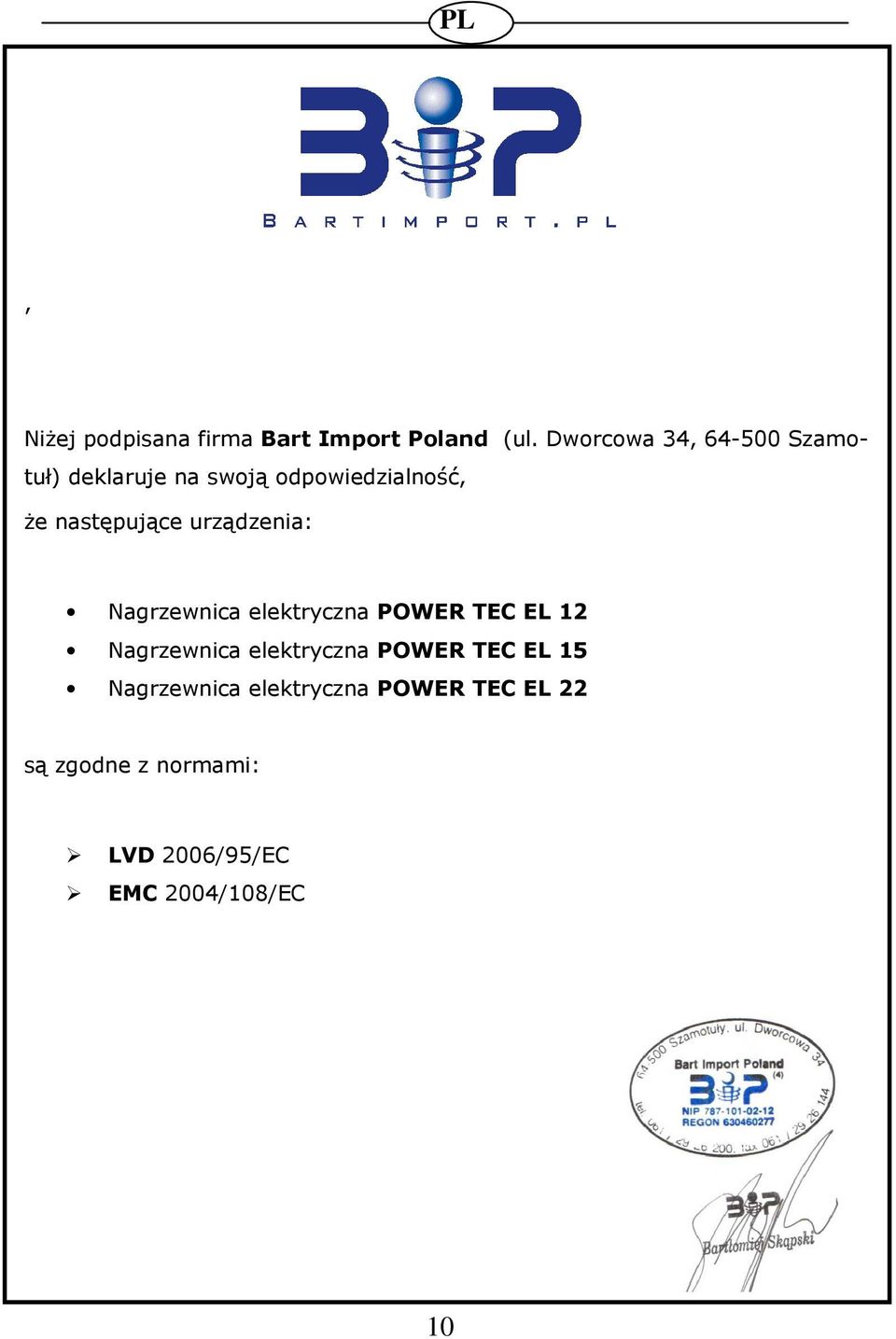 urządzenia: Nagrzewnica elektryczna POWER TEC EL 12 Nagrzewnica elektryczna POWER