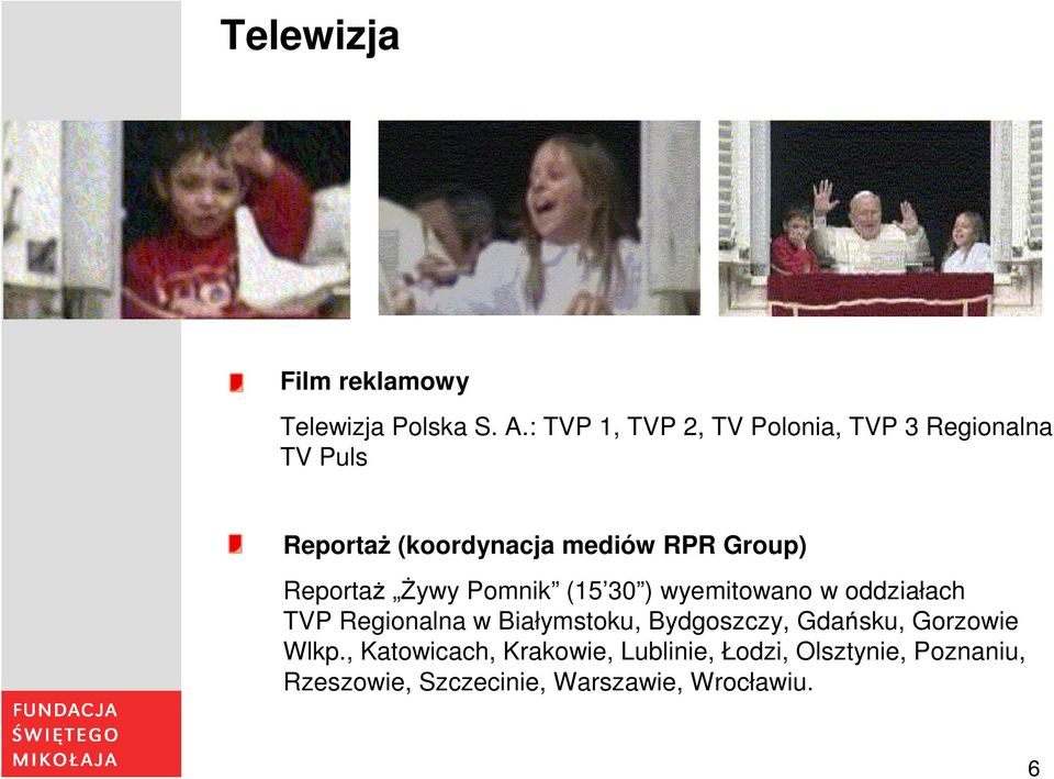 Group) Reportaż Żywy Pomnik (15 30 ) wyemitowano w oddziałach TVP Regionalna w Białymstoku,