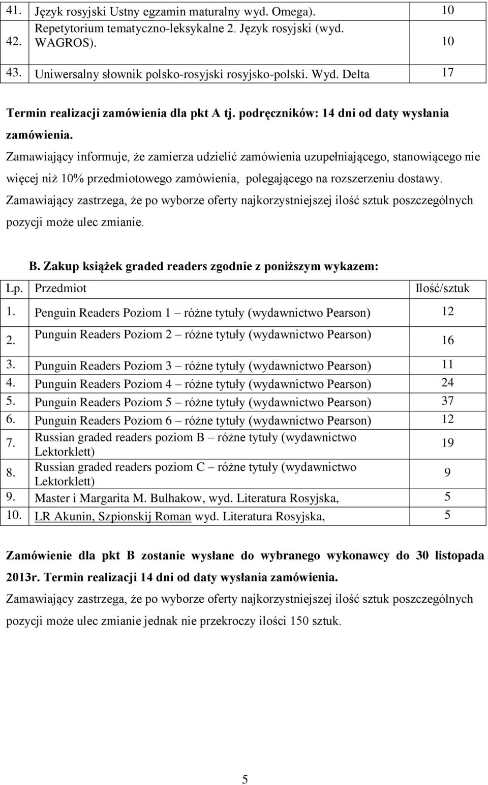 Zamawiający informuje, że zamierza udzielić zamówienia uzupełniającego, stanowiącego nie więcej niż % przedmiotowego zamówienia, polegającego na rozszerzeniu dostawy.