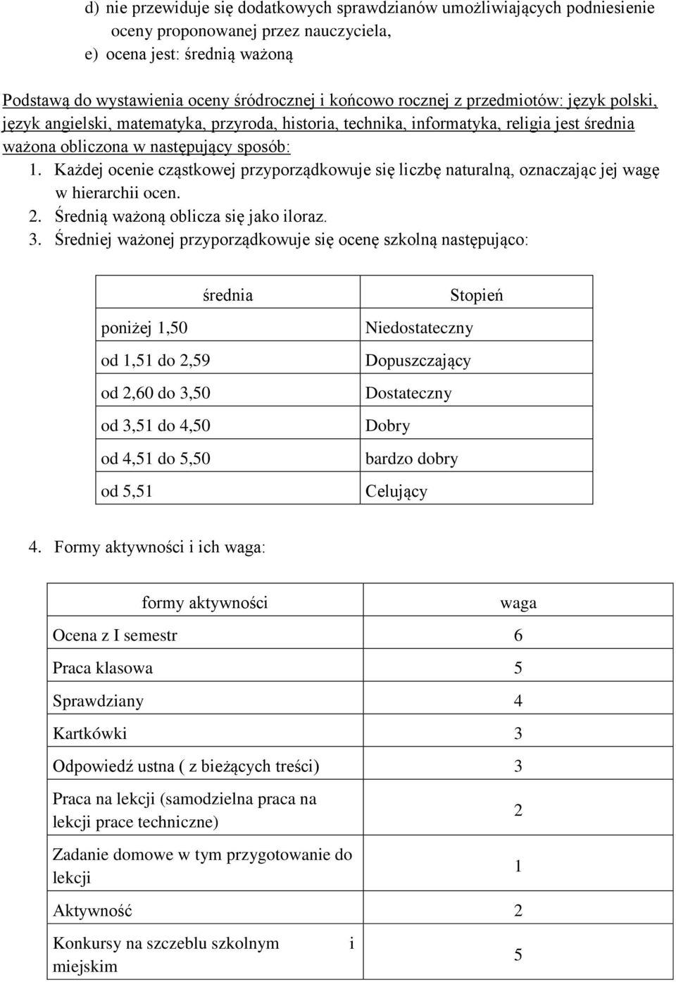 Każdej ocenie cząstkowej przyporządkowuje się liczbę naturalną, oznaczając jej wagę w hierarchii ocen. 2. Średnią ważoną oblicza się jako iloraz. 3.