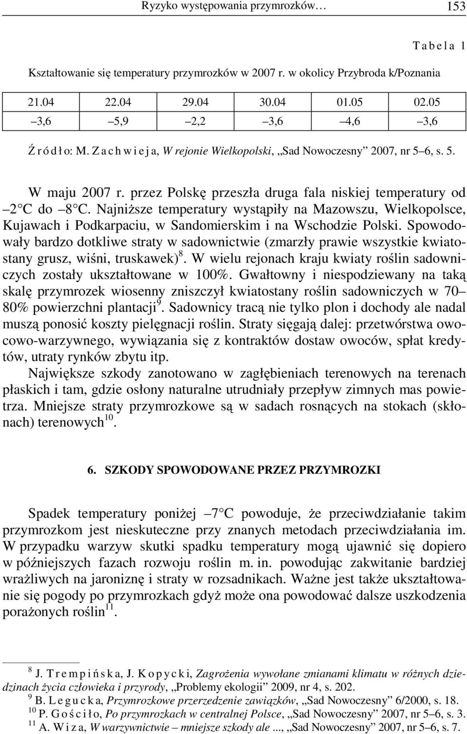 przez Polskę przeszła druga fala niskiej temperatury od 2 C do 8 C. NajniŜsze temperatury wystąpiły na Mazowszu, Wielkopolsce, Kujawach i Podkarpaciu, w Sandomierskim i na Wschodzie Polski.