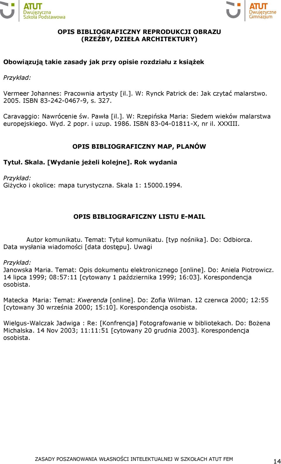 1986. ISBN 83-04-01811-X, nr il. XXXIII. OPIS BIBLIOGRAFICZNY MAP, PLANÓW Tytuł. Skala. [Wydanie jeżeli kolejne]. Rok wydania Przykład: Giżycko i okolice: mapa turystyczna. Skala 1: 15000.1994.