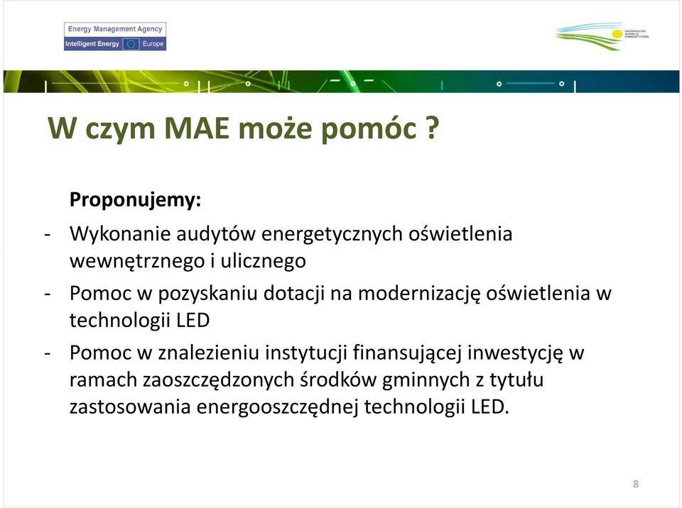 - Pomoc w pozyskaniu dotacji na modernizację oświetlenia w technologii LED - Pomoc w