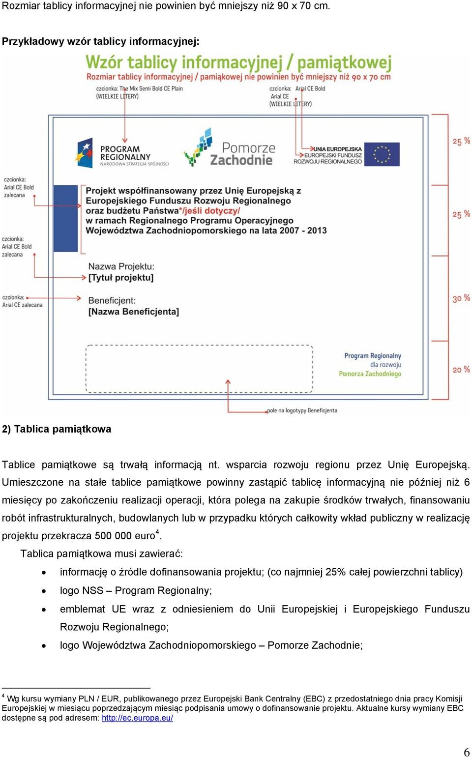 Umieszczone na stałe tablice pamiątkowe powinny zastąpić tablicę informacyjną nie później niż 6 miesięcy po zakończeniu realizacji operacji, która polega na zakupie środków trwałych, finansowaniu