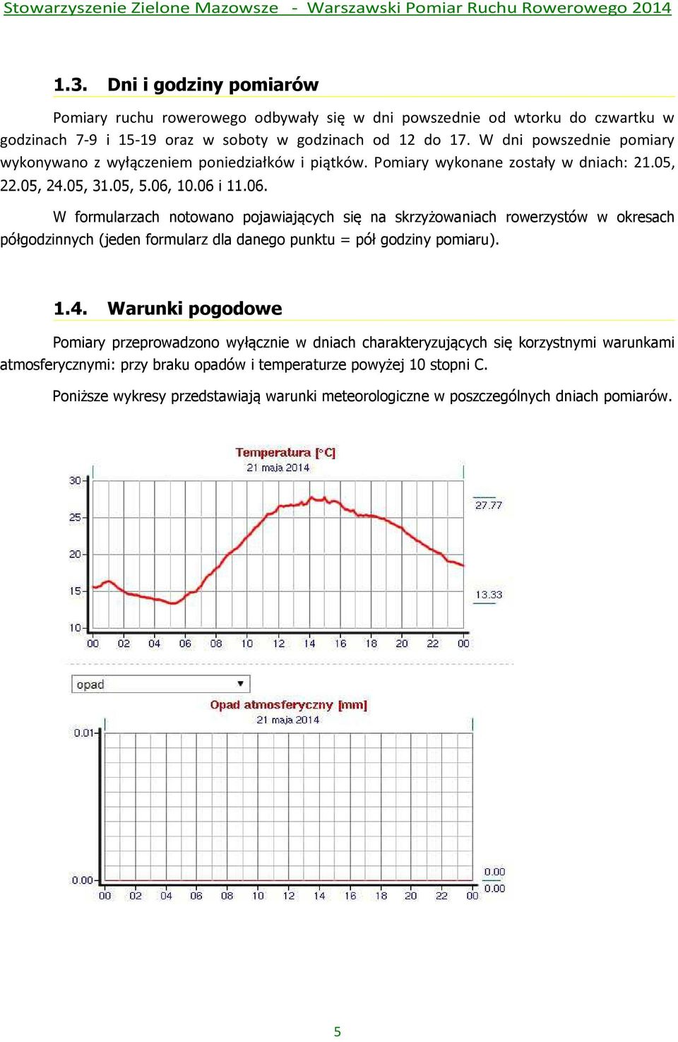 10.06 i 11.06. W formularzach notowano pojawiających się na skrzyżowaniach rowerzystów w okresach półgodzinnych (jeden formularz dla danego punktu = pół godziny pomiaru). 1.4.