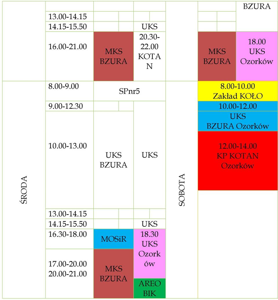 00-13.00 12.00-14.00 KP KOTAN ŚRODA 13.00-14.15 14.15-15.50 16.