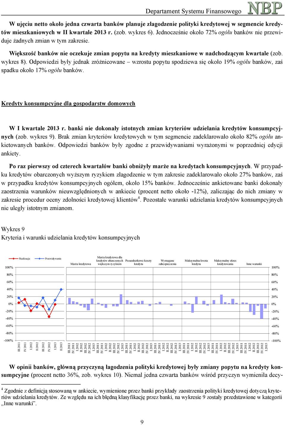 Odpowiedzi były jednak zróżnicowane wzrostu popytu spodziewa się około 19% ogółu banków, zaś spadku około 17% ogółu banków. Kredyty konsumpcyjne dla gospodarstw domowych W I kwartale 2013 r.