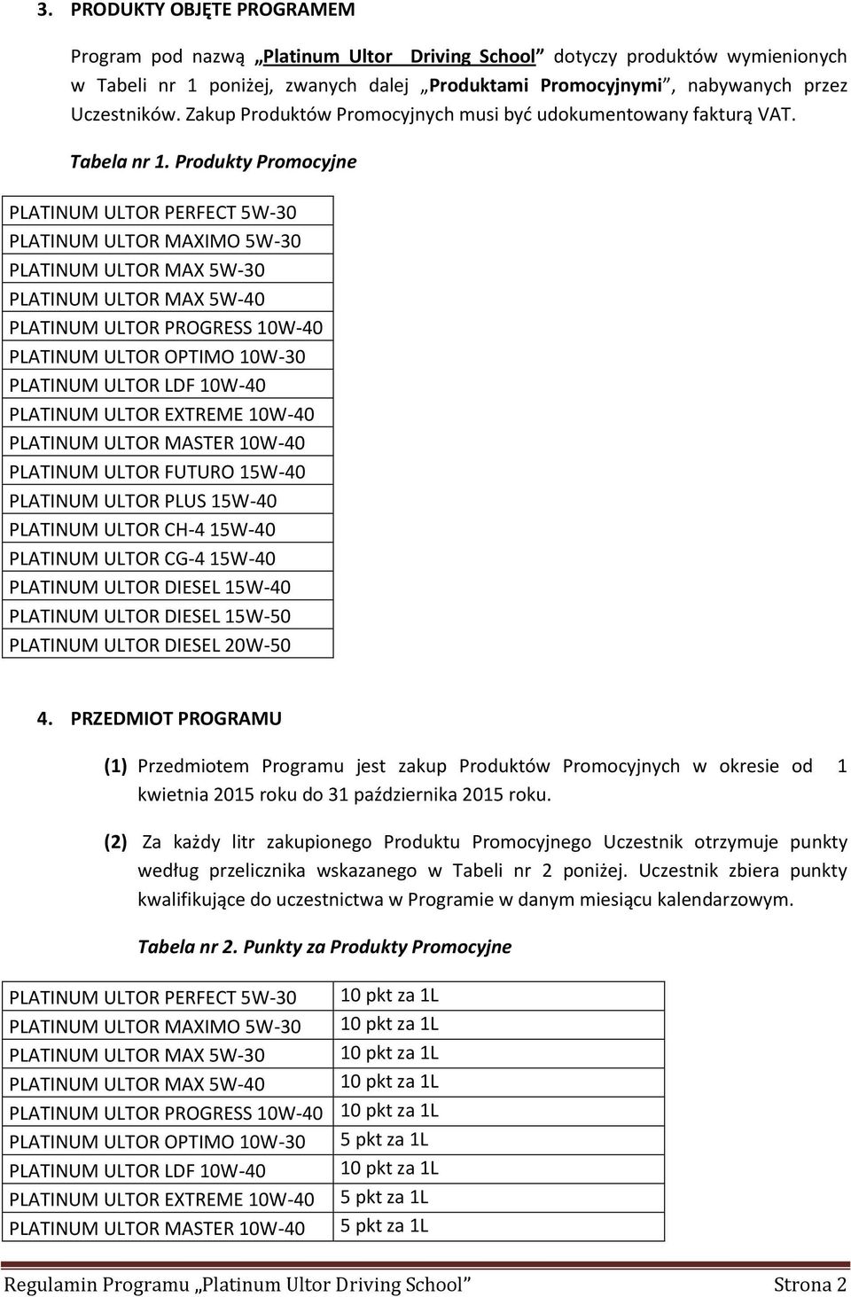 Produkty Promocyjne PLATINUM ULTOR PERFECT 5W-30 PLATINUM ULTOR MAXIMO 5W-30 PLATINUM ULTOR MAX 5W-30 PLATINUM ULTOR MAX 5W-40 PLATINUM ULTOR PROGRESS 10W-40 PLATINUM ULTOR OPTIMO 10W-30 PLATINUM