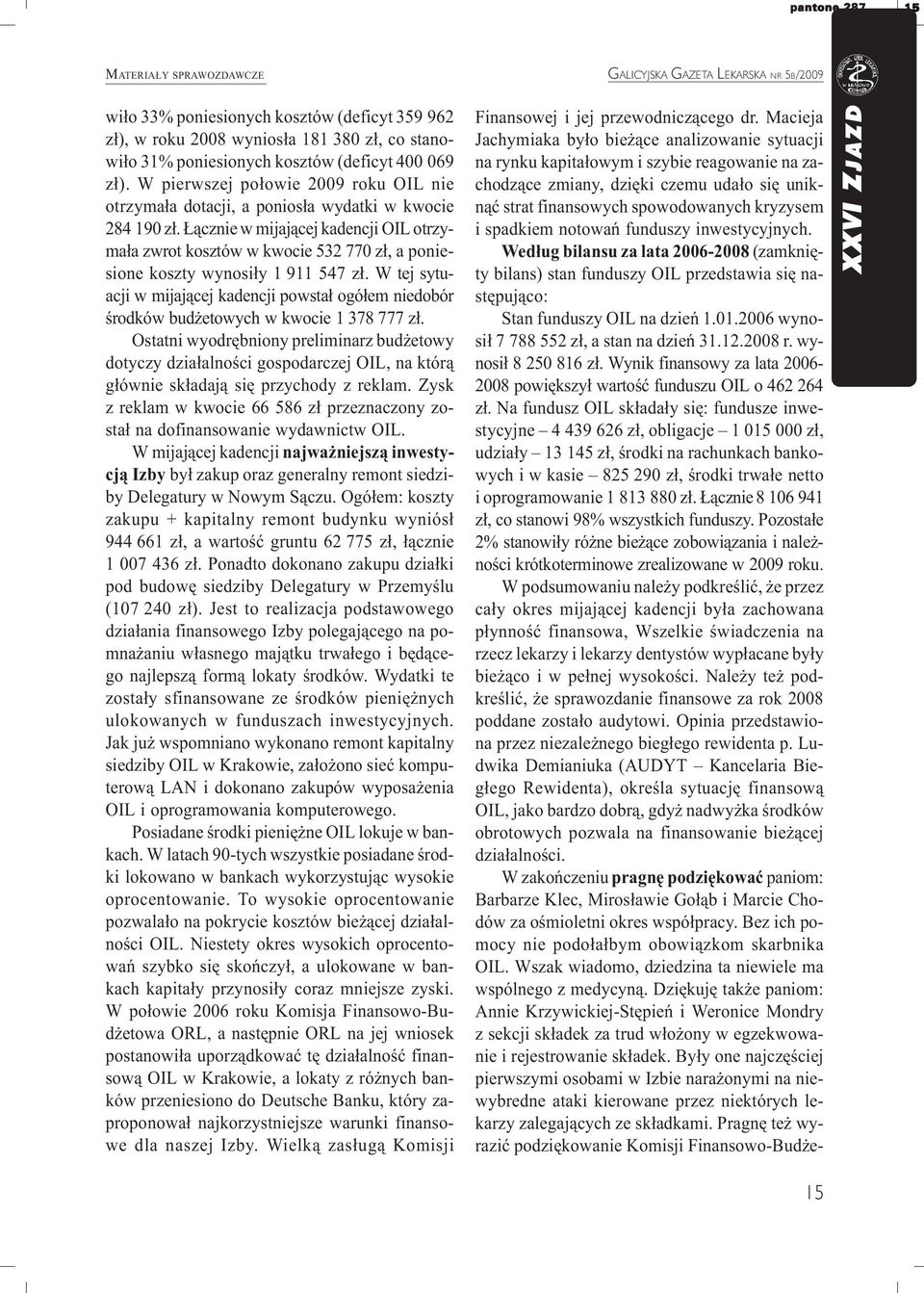 ¹cznie w mijaj¹cej kadencji OIL otrzyma³a zwrot kosztów w kwocie 532 770 z³, a poniesione koszty wynosi³y 1 911 547 z³.