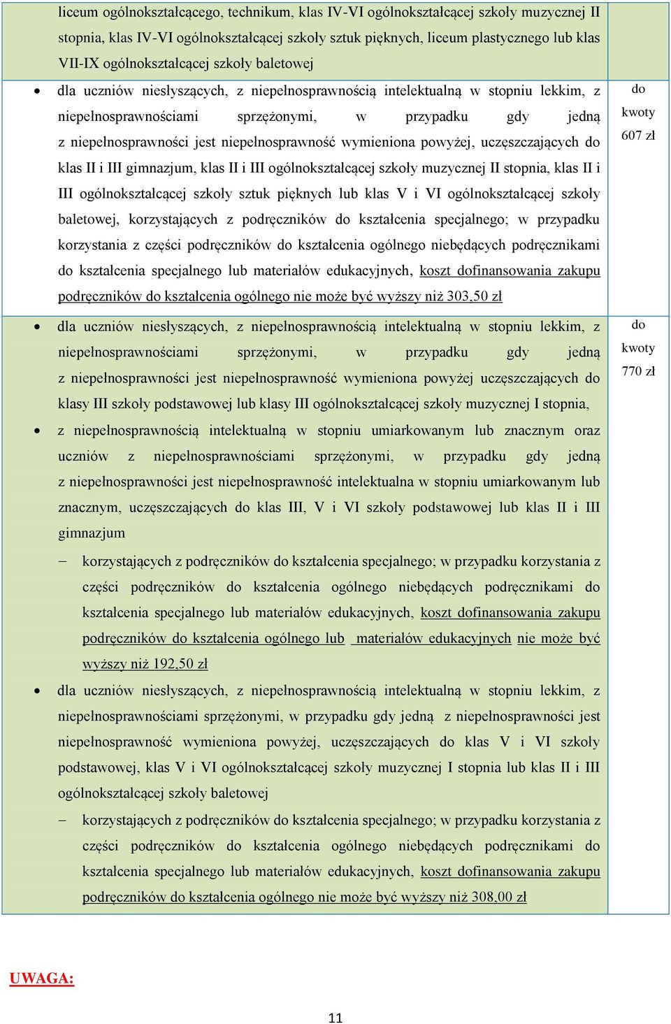 jest niepełnosprawność wymieniona powyżej, uczęszczających klas II i III gimnazjum, klas II i III ogólnokształcącej szkoły muzycznej II stopnia, klas II i III ogólnokształcącej szkoły sztuk pięknych