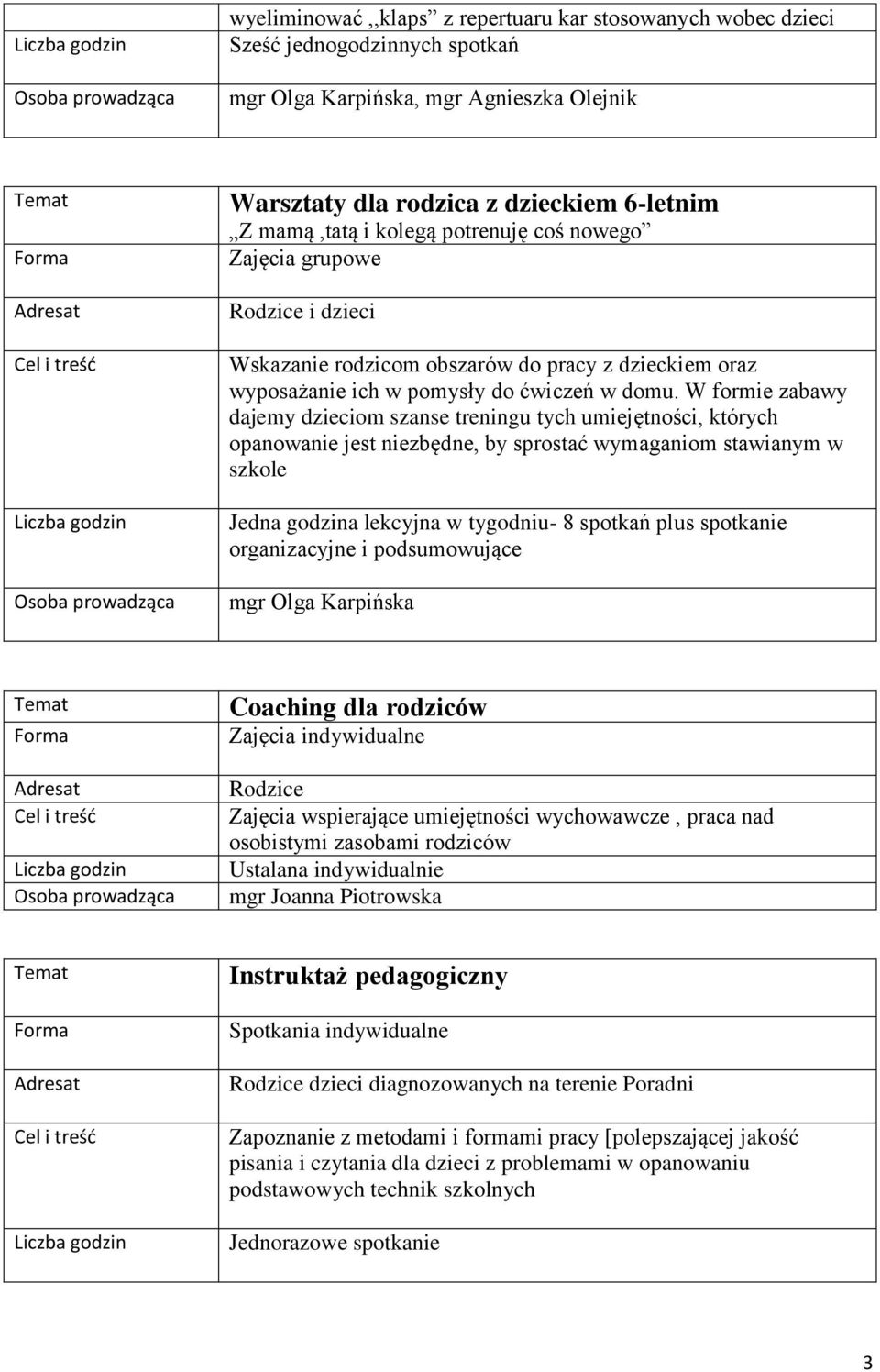 W formie zabawy dajemy dzieciom szanse treningu tych umiejętności, których opanowanie jest niezbędne, by sprostać wymaganiom stawianym w szkole Jedna godzina lekcyjna w tygodniu- 8 spotkań plus