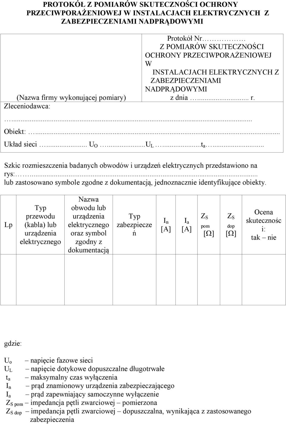 .. Szkic rozmieszczenia badanych obwodów i urządzeń elektrycznych przedstawiono na rys:... lub zastosowano symbole zgodne z dokumentacją, jednoznacznie identyfikujące obiekty.