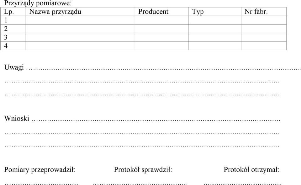 1 2 3 4 Uwagi......... Wnioski.