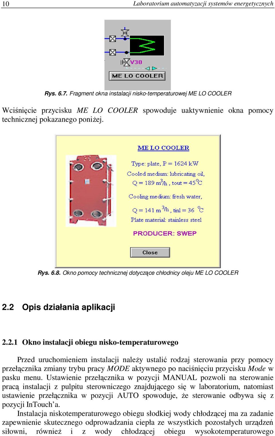 Okno pomocy technicznej dotyczące chłodnicy oleju ME LO COOLER 2.