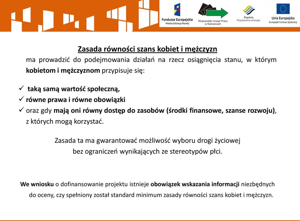 których mogą korzystać. Zasada ta ma gwarantować możliwość wyboru drogi życiowej bez ograniczeń wynikających ze stereotypów płci.