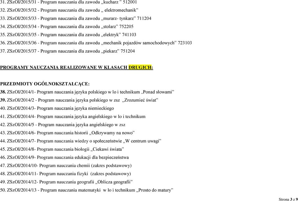 ZSzOI/2015/36 - Program nauczania dla zawodu mechanik pojazdów samochodowych 723103 37.