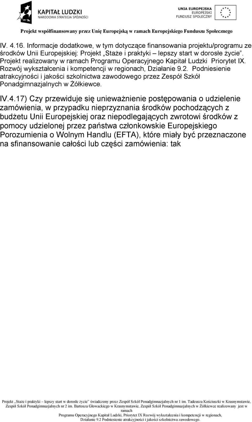 Projekt realizowany w Programu Operacyjnego Kapitał Ludzki Priorytet IX. Rozwój wykształcenia i kompetencji w regionach, Działanie 9.2.