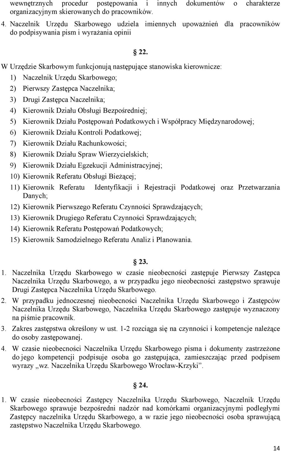 W Urzędzie Skarbowym funkcjonują następujące stanowiska kierownicze: 1) Naczelnik Urzędu Skarbowego; 2) Pierwszy Zastępca Naczelnika; 3) Drugi Zastępca Naczelnika; 4) Kierownik Działu Obsługi