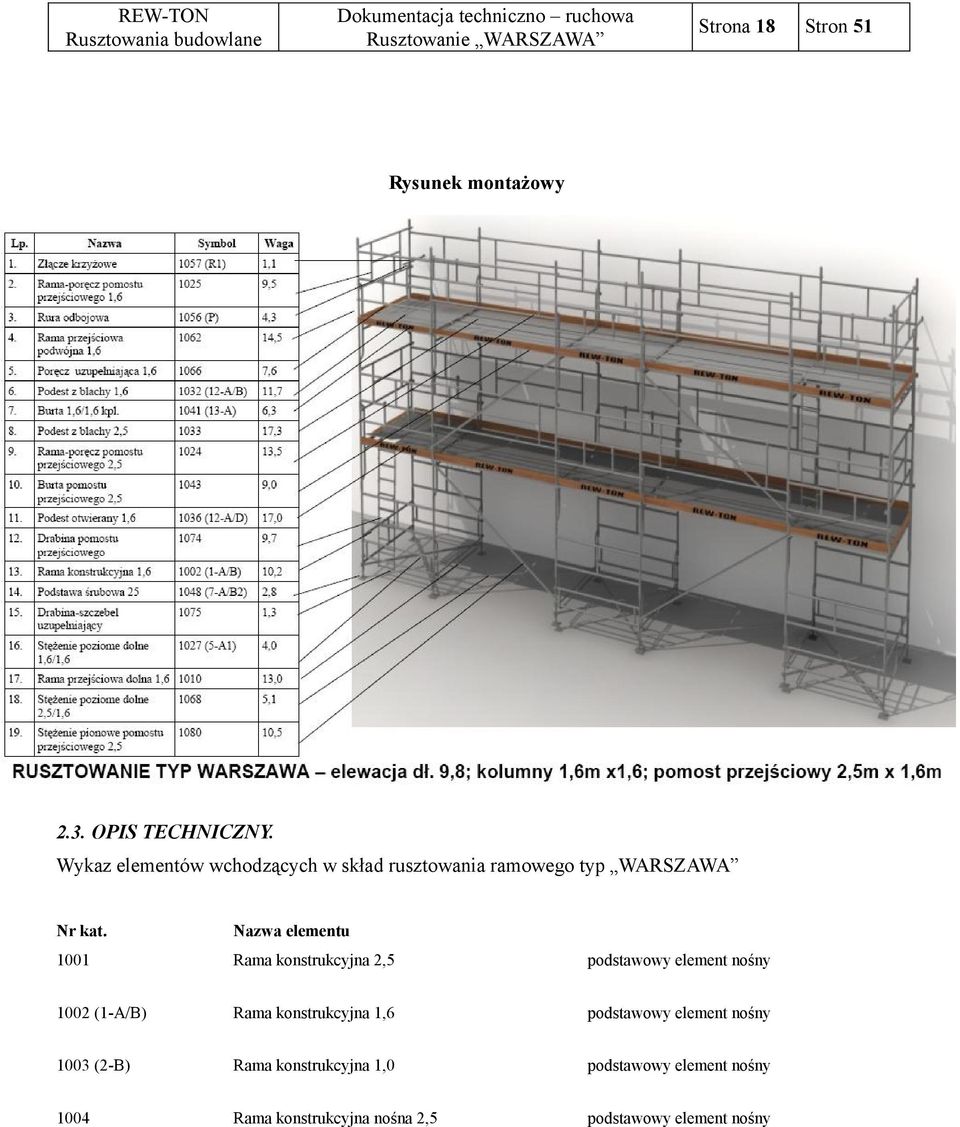 Nazwa elementu 1001 Rama konstrukcyjna 2,5 podstawowy element nośny 1002 (1-A/B) Rama