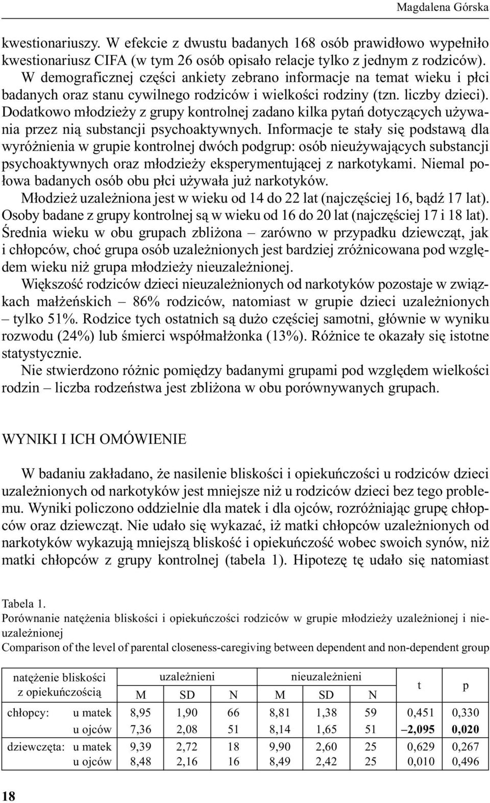 Dodatkowo m³odzie y z grupy kontrolnej zadano kilka pytañ dotycz¹cych u ywania przez ni¹ substancji psychoaktywnych.