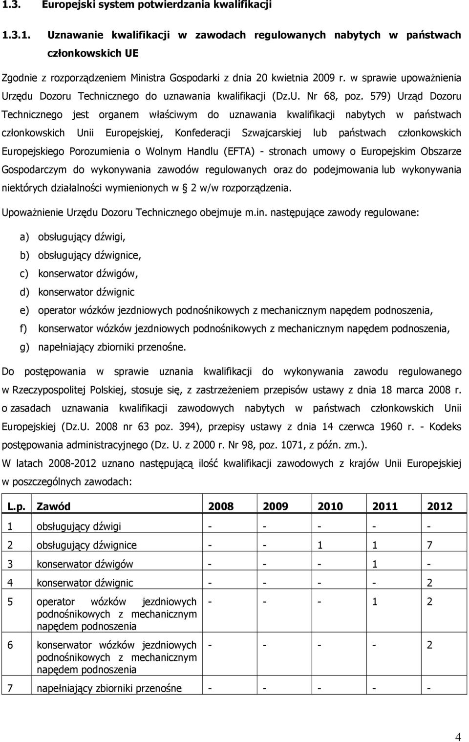 579) Urząd Dozoru Technicznego jest organem właściwym do uznawania kwalifikacji nabytych w państwach członkowskich Unii Europejskiej, Konfederacji Szwajcarskiej lub państwach członkowskich