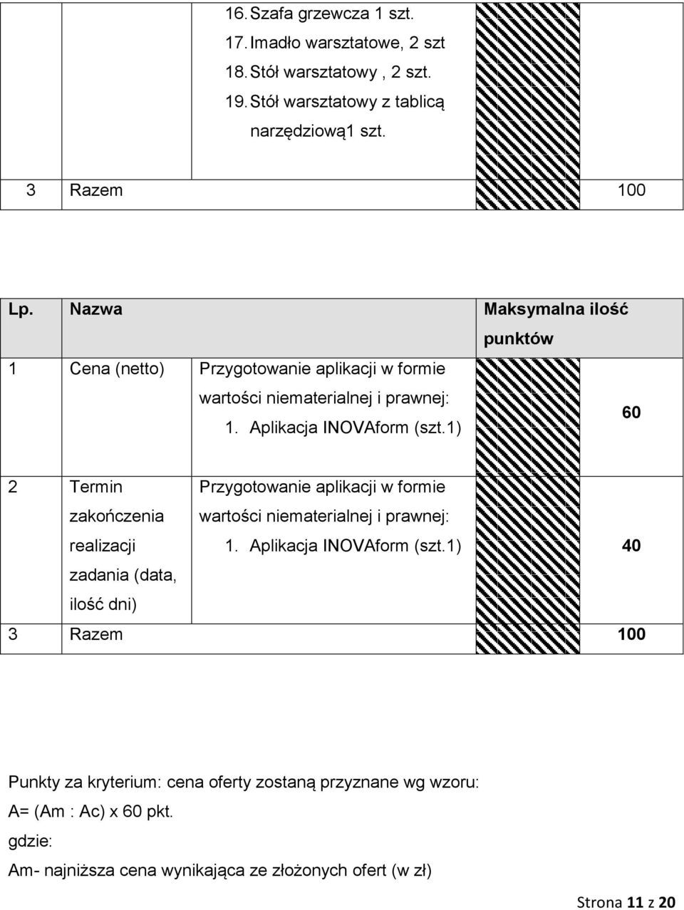 1) 60 2 Termin zakończenia Przygotowanie aplikacji w formie wartości niematerialnej i prawnej: realizacji 1. Aplikacja INOVAform (szt.