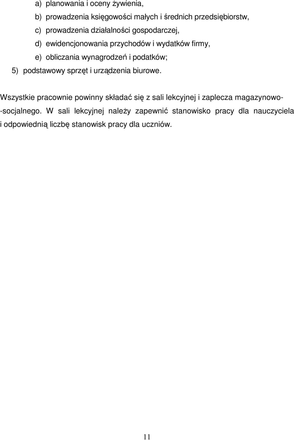 podstawowy sprzęt i urządzenia biurowe.