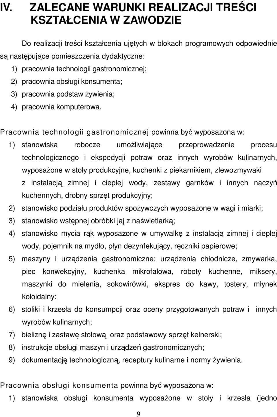 Pracownia technologii gastronomicznej powinna być wyposażona w: 1) stanowiska robocze umożliwiające przeprowadzenie procesu technologicznego i ekspedycji potraw oraz innych wyrobów kulinarnych,