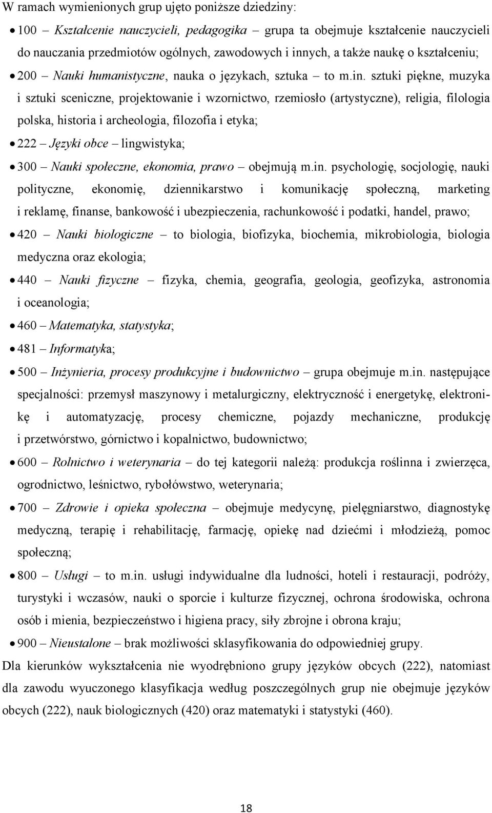 sztuki piękne, muzyka i sztuki sceniczne, projektowanie i wzornictwo, rzemiosło (artystyczne), religia, filologia polska, historia i archeologia, filozofia i etyka; 222 Języki obce lingwistyka; 300