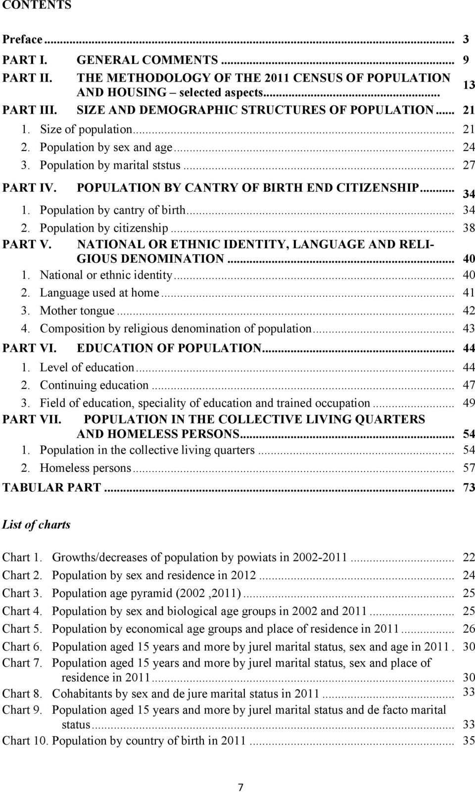 POPULATION BY CANTRY OF BIRTH END CITIZENSHIP... 34 1. Population by cantry of birth... 34 2. Population by citizenship... 38 PART V.