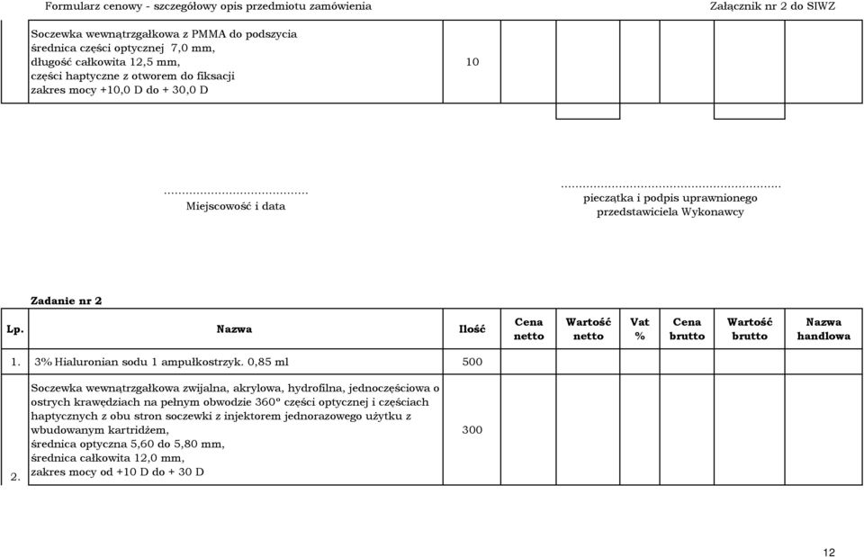 Nazwa Ilość Vat % Nazwa handlowa 1. 3% Hialuronian sodu 1 ampułkostrzyk. 0,85 ml 500 2.