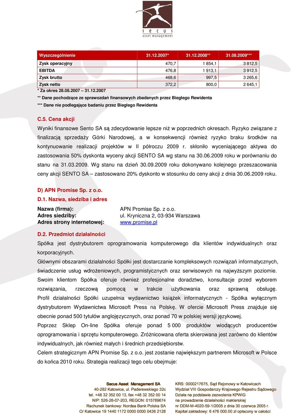 Cena akcji Wyniki finansowe Sento SA są zdecydowanie lepsze niż w poprzednich okresach.