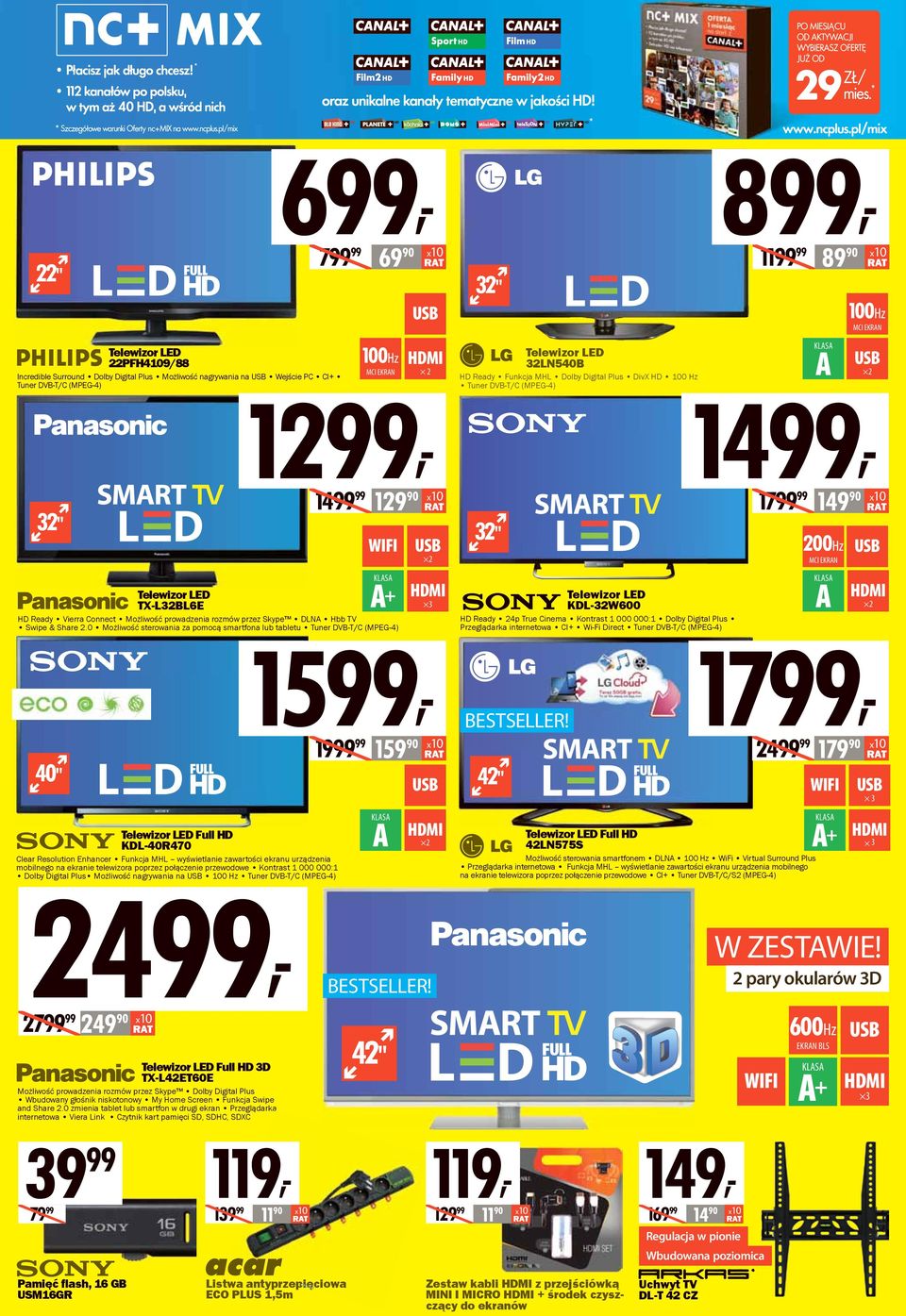 0 zmienia tablet lub smartfon w drugi ekran Przeglądarka internetowa Viera Link Czytnik kart pamięci SD, SDHC, SDXC 39 99 119, 11 90 139 99 100Hz MCI EKRAN 2 1299, Telewizor LED TX-L32BL6E HD Ready