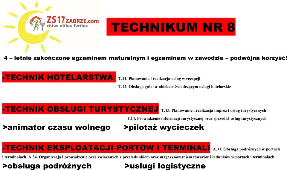 14. Prowadzenie informacji turystycznej oraz sprzedaż usług turystycznych >pilotaż wycieczek -TECHNIK EKSPLOATACJI PORTÓW I TERMINALI A.33.