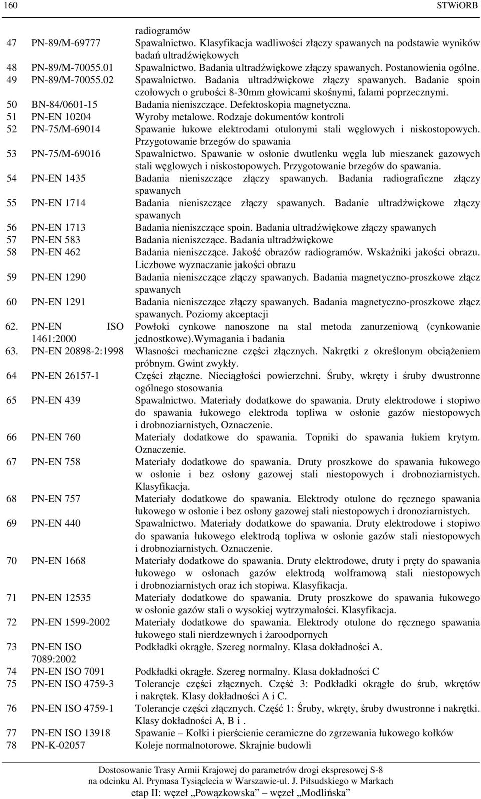 Badanie spoin czołowych o grubości 8-30mm głowicami skośnymi, falami poprzecznymi. 50 BN-84/0601-15 Badania nieniszczące. Defektoskopia magnetyczna. 51 PN-EN 10204 Wyroby metalowe.
