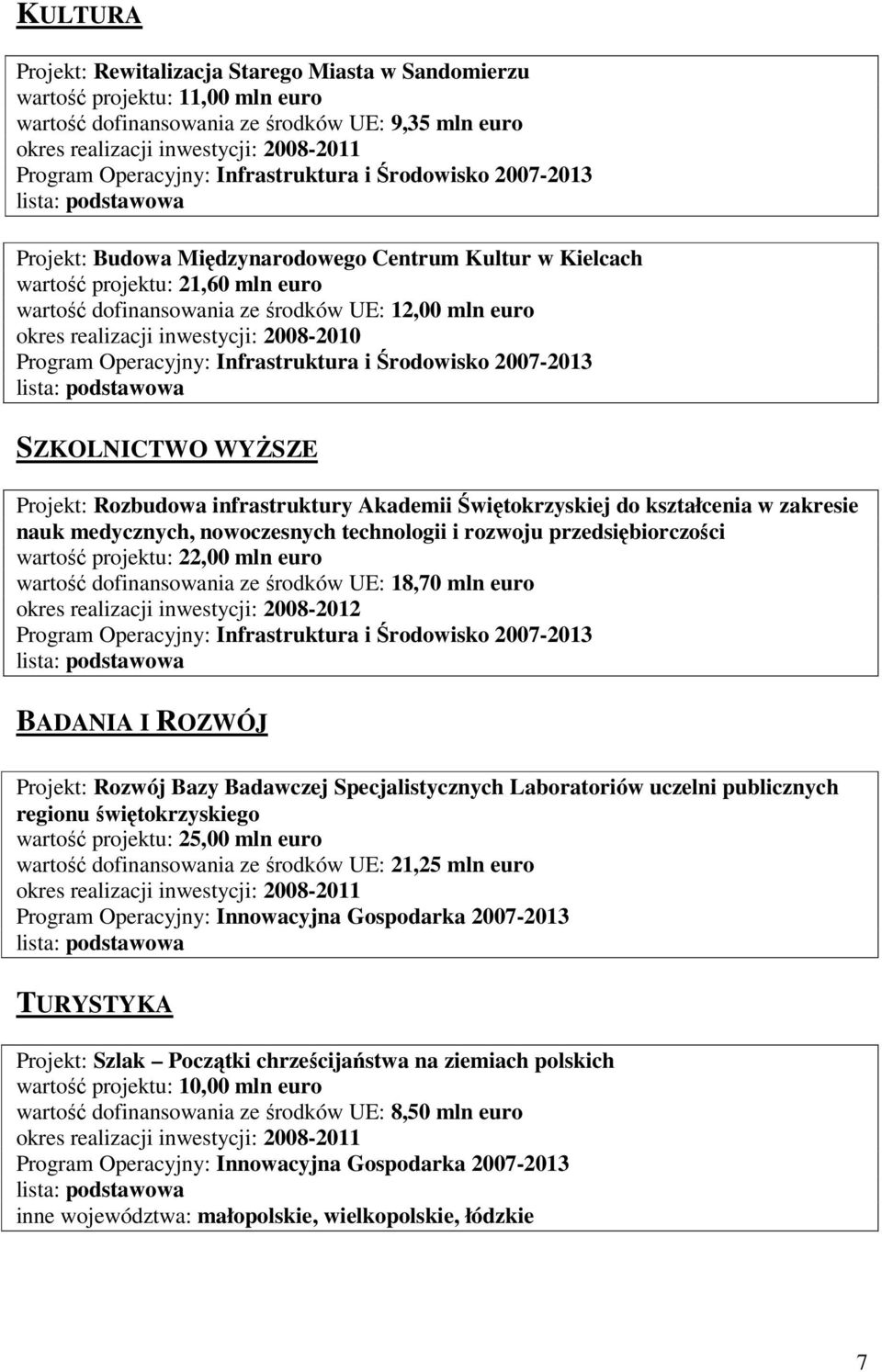 Świętokrzyskiej do kształcenia w zakresie nauk medycznych, nowoczesnych technologii i rozwoju przedsiębiorczości wartość projektu: 22,00 mln euro wartość dofinansowania ze środków UE: 18,70 mln euro