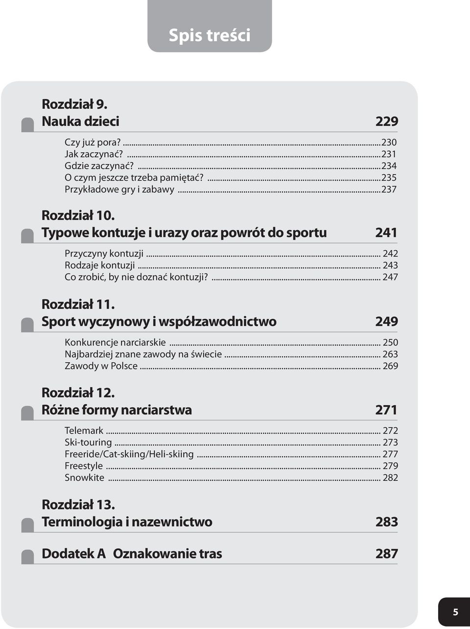 Sport wyczynowy i współzawodnictwo 29 Konkurencje narciarskie... 250 Najbardziej znane zawody na świecie... 263 Zawody w Polsce... 269 Rozdział 12.
