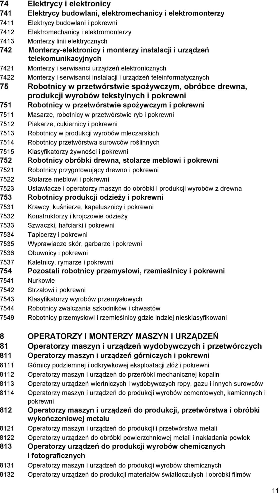 75 Robotnicy w przetwórstwie spożywczym, obróbce drewna, produkcji wyrobów tekstylnych i pokrewni 751 Robotnicy w przetwórstwie spożywczym i pokrewni 7511 Masarze, robotnicy w przetwórstwie ryb i