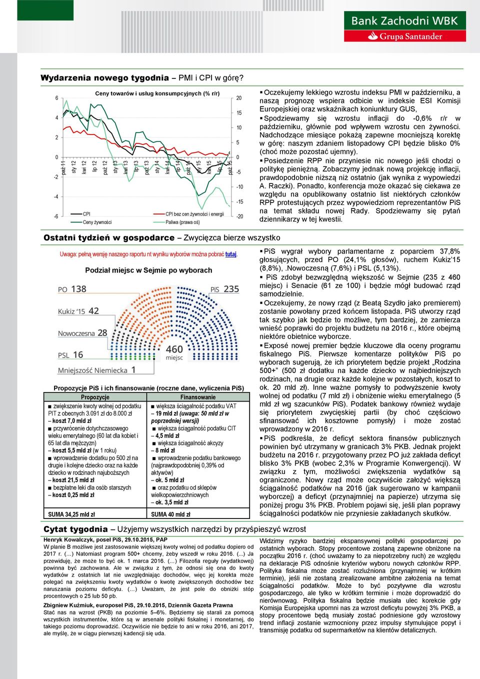 naszą prognozę wspiera odbicie w indeksie ESI Komisji Europejskiej oraz wskaźnikach koniunktury GUS, Spodziewamy się wzrostu inflacji do -,6% r/r w październiku, głównie pod wpływem wzrostu cen