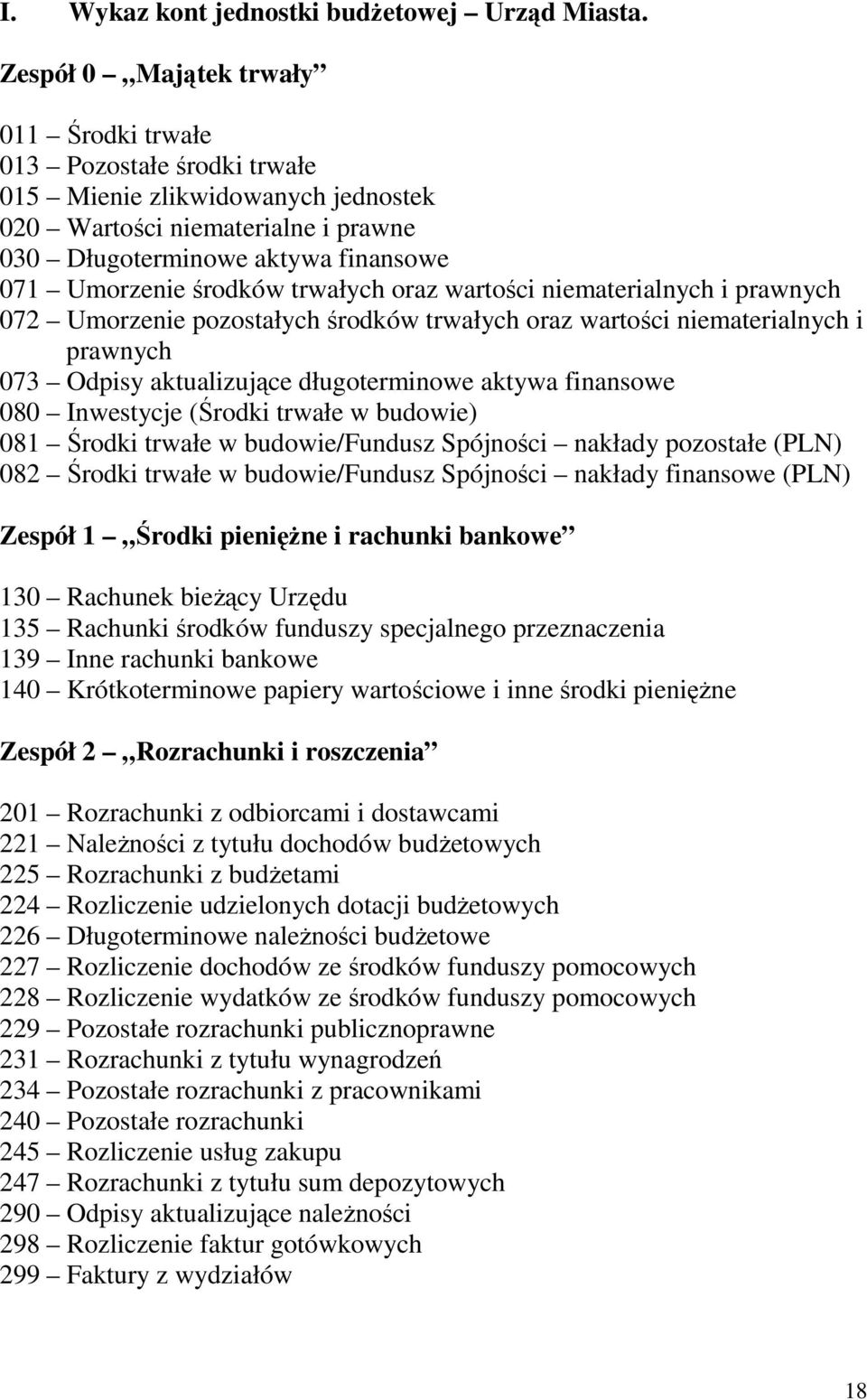 trwałych oraz wartości niematerialnych i prawnych 072 Umorzenie pozostałych środków trwałych oraz wartości niematerialnych i prawnych 073 Odpisy aktualizujące długoterminowe aktywa finansowe 080