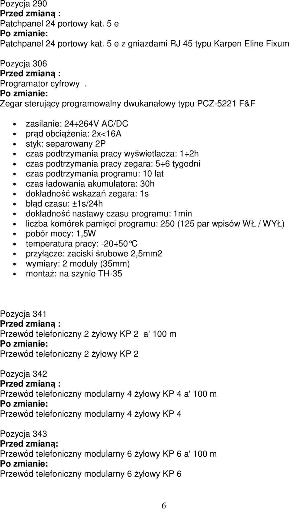 zegara: 5 6 tygodni czas podtrzymania programu: 10 lat czas ładowania akumulatora: 30h dokładność wskazań zegara: 1s błąd czasu: ±1s/24h dokładność nastawy czasu programu: 1min liczba komórek pamięci