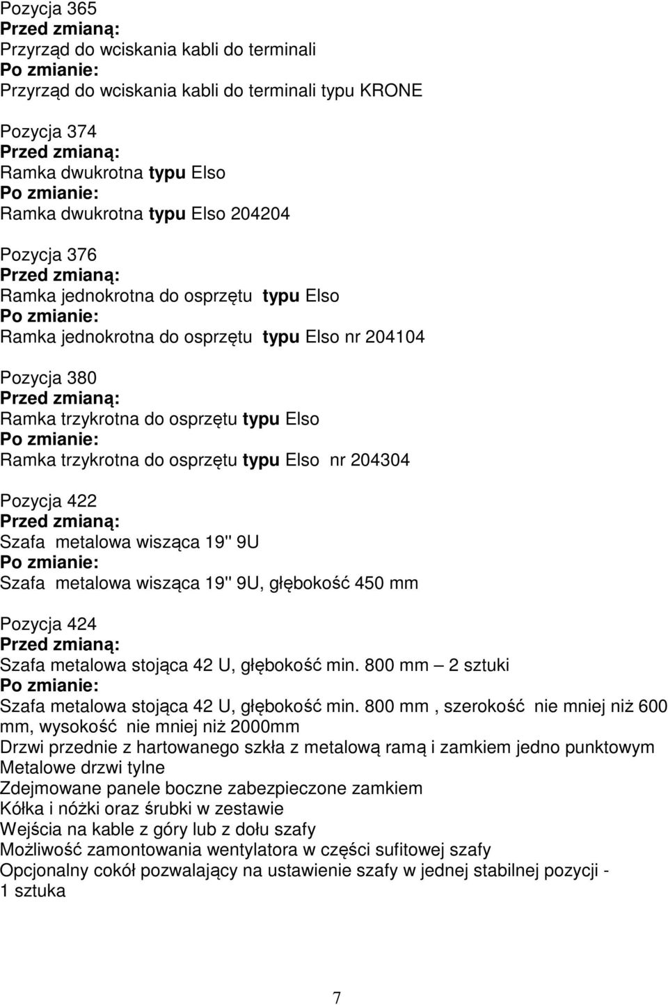 Szafa metalowa wisząca 19'' 9U Szafa metalowa wisząca 19'' 9U, głębokość 450 mm Pozycja 424 Szafa metalowa stojąca 42 U, głębokość min. 800 mm 2 sztuki Szafa metalowa stojąca 42 U, głębokość min.