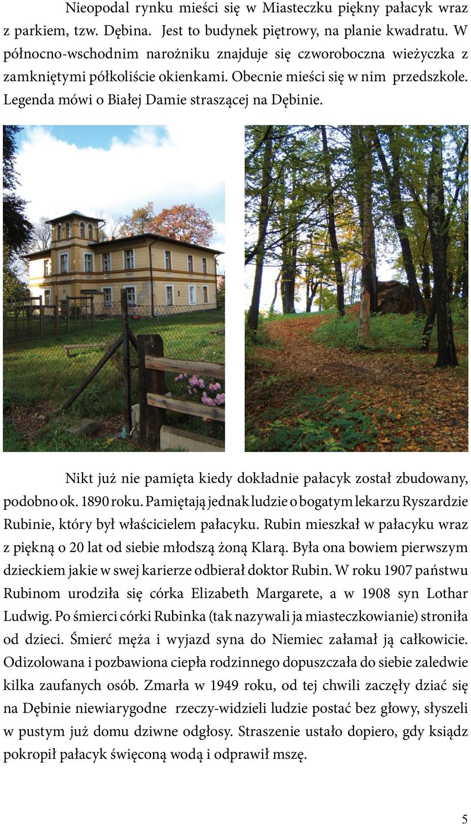 Nikt już nie pamięta kiedy dokładnie pałacyk został zbudowany, podobno ok. 1890 roku. Pamiętają jednak ludzie o bogatym lekarzu Ryszardzie Rubinie, który był właścicielem pałacyku.