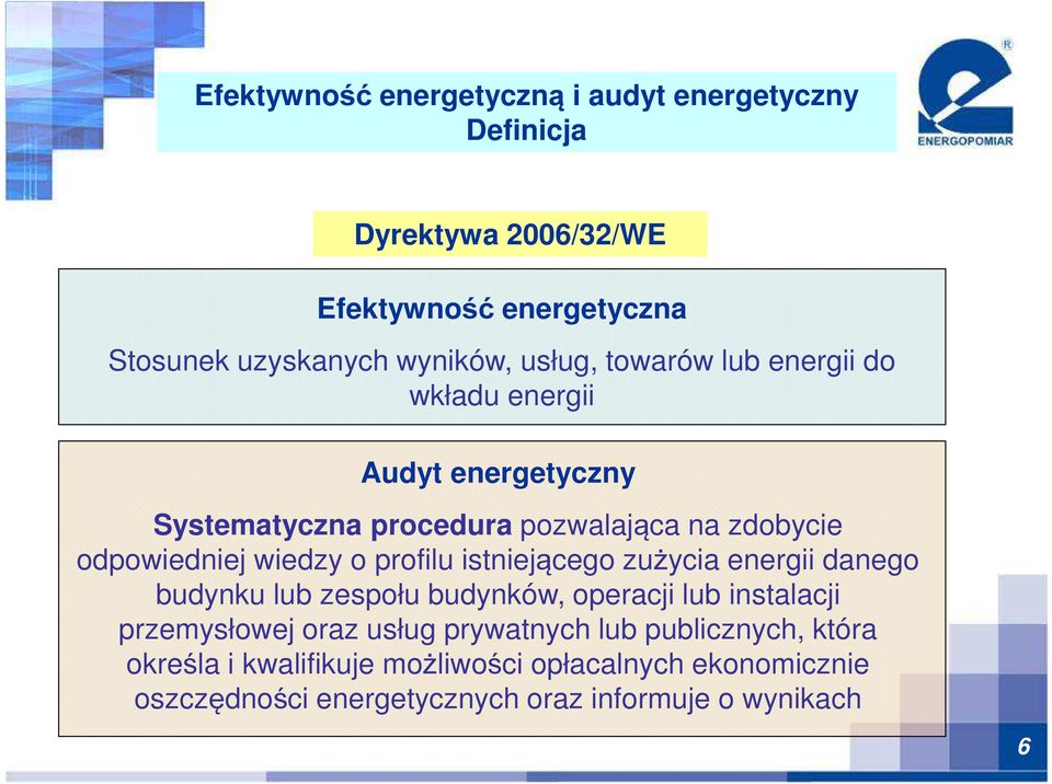 profilu istniejącego zużycia energii danego budynku lub zespołu budynków, operacji lub instalacji przemysłowej oraz usług prywatnych