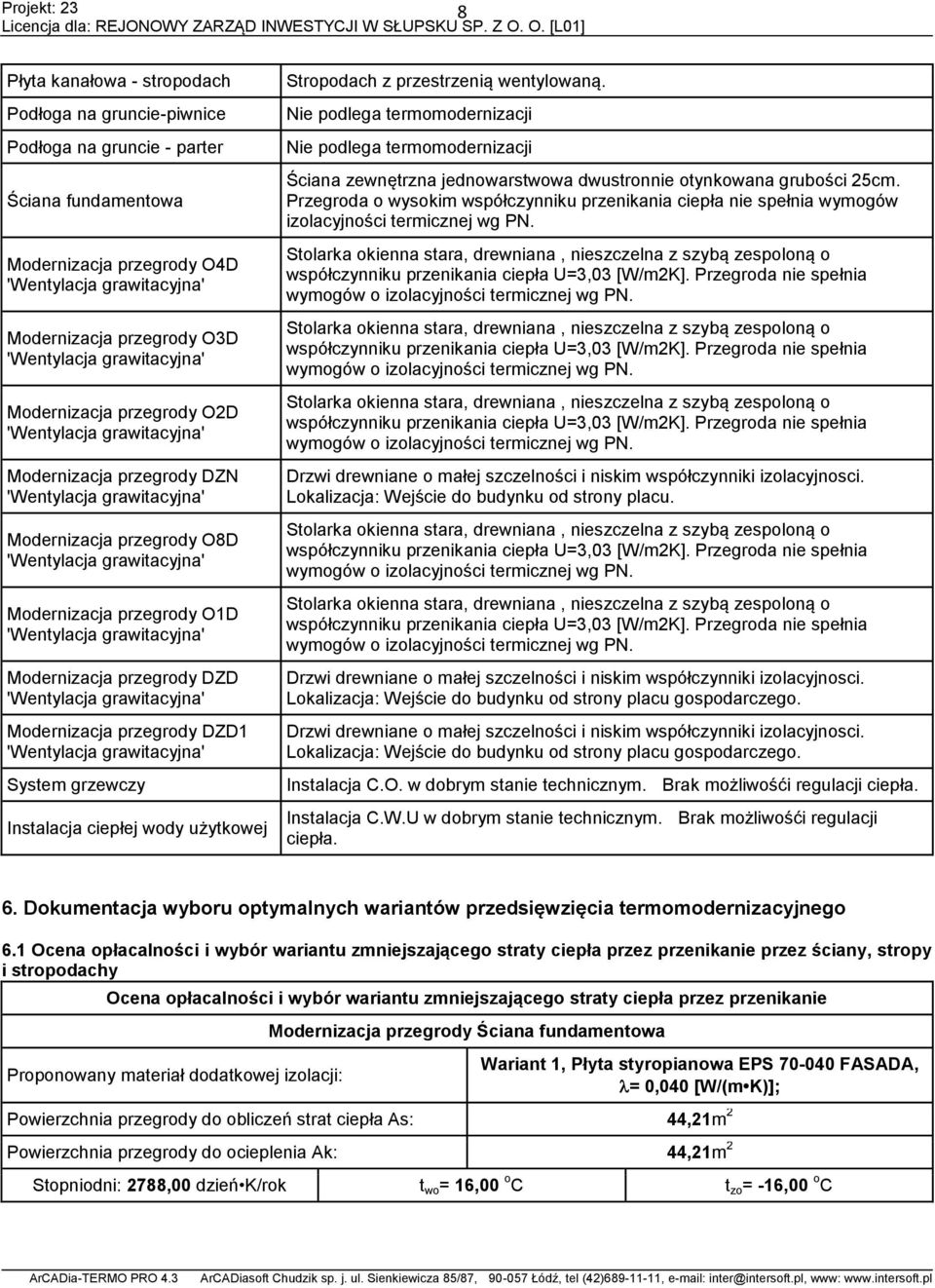 'Wentylacja grawitacyjna' Modernizacja przegrody DZD 'Wentylacja grawitacyjna' Modernizacja przegrody DZD1 'Wentylacja grawitacyjna' System grzewczy Instalacja ciepłej wody użytkowej Stropodach z